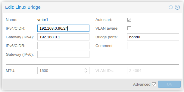 Screenshot: Bridge einrichten