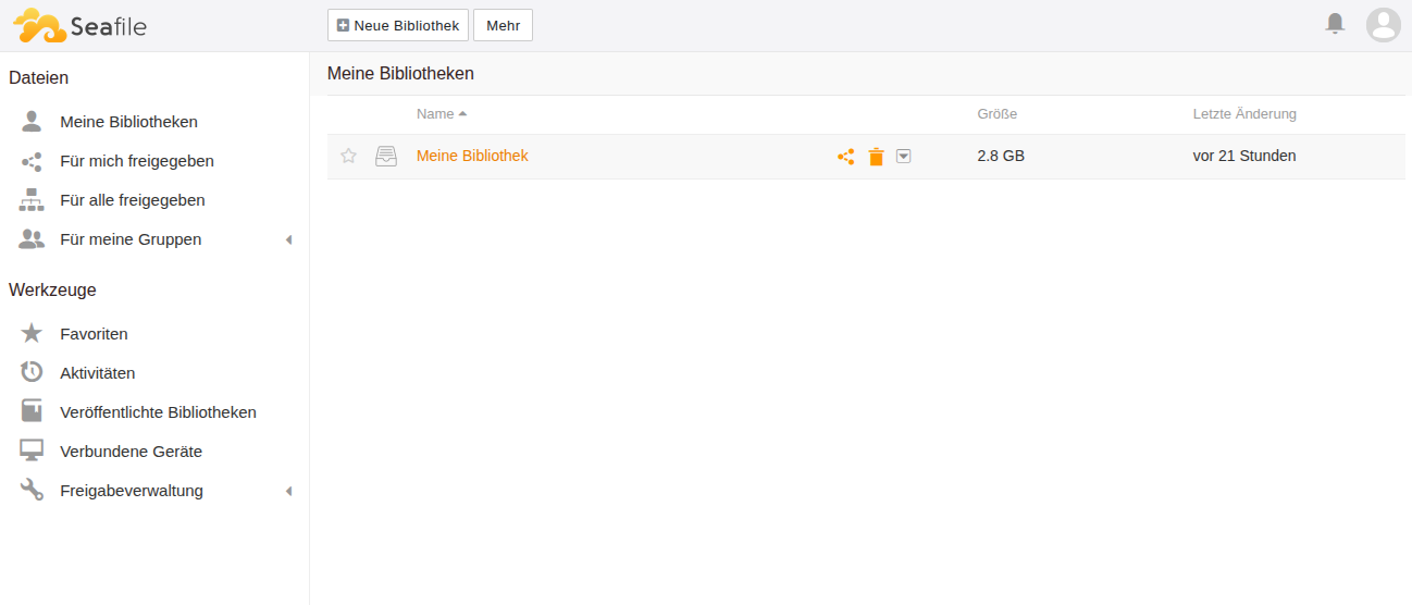 Weboverfläche von Seafile