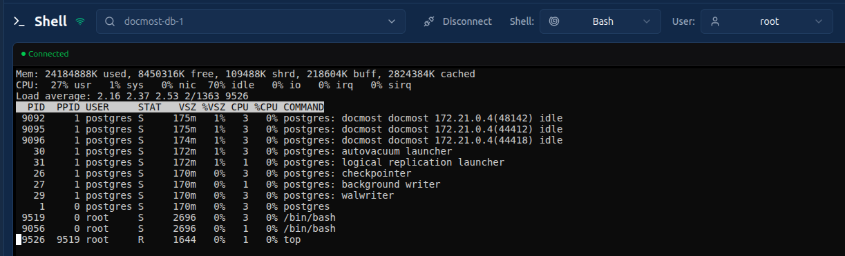 Screenshot: Die Shell eines Containers