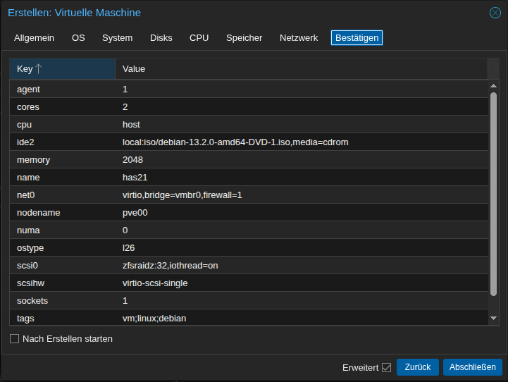 Screenshot: Dialog VM erstellen/Confirm